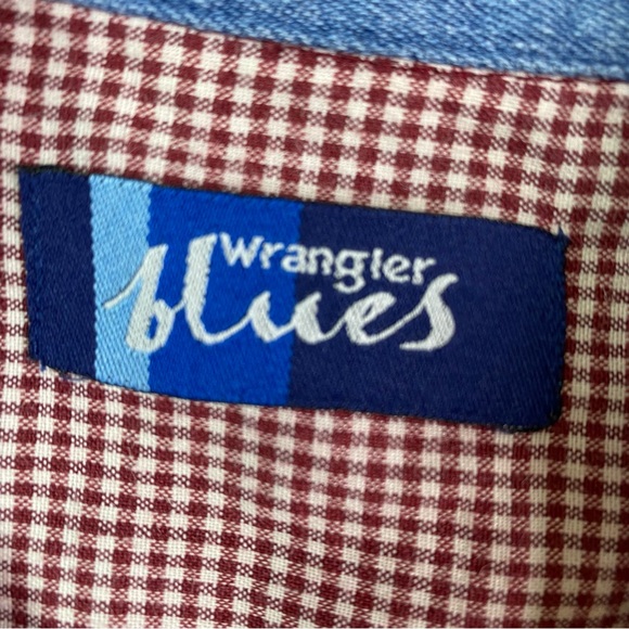 Vintage Wrangler Blues Red White Check Plaid Star Button Up Long Sleeve Shirt Sm - Picture 4 of 7